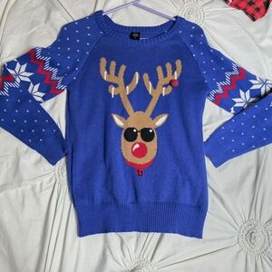 Womens Blue Reindeer Christmas Sweater Size Small